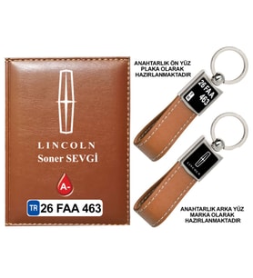 Plakanıza Özel LINCOLN Logolu Taba Ruhsat Kabı ve Anahtarlık