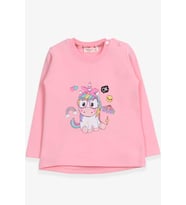 Breeze Kız Çocuk Sweatshirt Gözlüklü Unicorn Baskılı 1-4 Yaş, Pudra