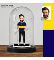 Kişiye Özel Taraftar Sarı Lacivert Karikatürlü Fanus Biblo – LED Işıklı Tasarım