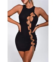 pilelistore Bayan Zincirli Siyah Mini Elbise (Kırmızı)