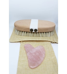 Doğal At Kılı Fırçası + Pembe Kuvars Taşı Kalp Gua Sha ( Özel Keselerinde )