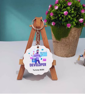 Developer Tasarımlı Kişiye Özel Hediye Developer Ahşap Anahtarlık