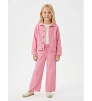 Kız Çocuk Kalp Detaylı Üçlü Takım (Ceket + Bluz + Pantolon) (Pembe)