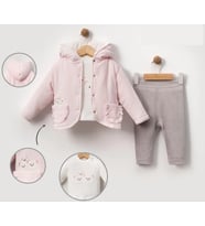 KADİFE MONTLU AYICIKLI 3'LÜ TAKIM (Pembe)