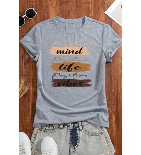 Unisex Mind Life Vibes Baskılı Oversize Tshirt (Gri)