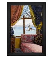 Yalıdan Kız Kulesi Motifli Kanvas Tablo 80 x 110 cm Siyah Çerçeve