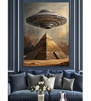 Piramit Üzerinde Ufo Tasarımı Dekoratif Kanvas - Mdf Ahşap Tablo