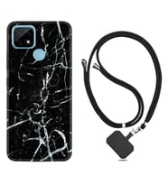 Realme C11 C21 C21Y C25Y C11 2021 Kılıf Boyun Askılı Silikon Black Marble 3 1382