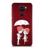 Xiaomi Redmi Note 9 Soft Premier Kapak Aşk Tasarımlı Silikon Kılıf - Mürdüm (Şeffaf)