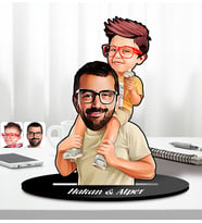 Kişiye Özel Baba Oğul Karikatürlü Ahşap Biblo Model-2 Babaya Hediye, Babalar Günü Hediyeleri