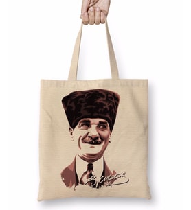 Mustafa Kemal Atatürk 07 Bez Çanta Uzun Saplı