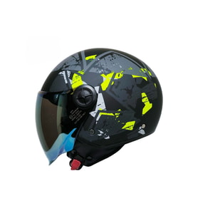 Motosiklet Yarım Kask Siyah Vizör R22.06 Sertifika Fiber Material Neon Camo  Motor Kaskı (Gri)