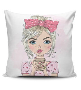 Alkanhomes Fashion Girl Dijital Baskılı Kırlent Kılıfı