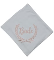 Kişiye Özel Penye Battaniye Laruel Desenli Pudra Pembe (Beyaz)