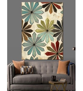 Pastel Renkli Geometrik Çiçek Desenleri Dekoratif Kanvas - Mdf Ahşap Tablo