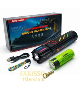 Zoomlu Şarjlı LED El Feneri 30W 3000 Lümen  1–1,5 Km Menzil  Acil Durum Çekici  3 Mod  330 gr