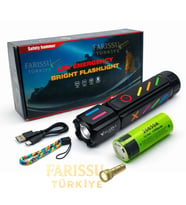 Zoomlu Şarjlı LED El Feneri 30W 3000 Lümen  1–1,5 Km Menzil  Acil Durum Çekici  3 Mod  330 gr