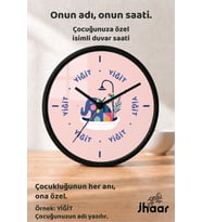 İsme Özel Renkli Fil Figürlü Çocuk Odası Duvar Saati Orta Boy 30 cm Siyah Camlı Sessiz