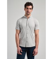 Gri Uzun Kol Düz Örme Düğmeli Yaka Cepsiz Pamuklu Classic Slim Fit Gömlek 1004250152_100