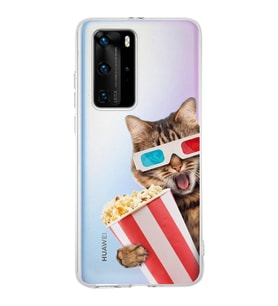 PrintiFy Huawei P40 Pro ile Uyumlu 1mm Slim Fit Kedi 1 050b Baskılı Şeffaf  Kılıf