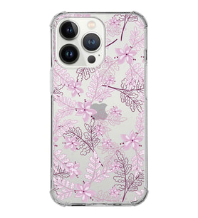 Apple iPhone 13 ProMax Uyumlu Köşe Korumalı Antişok  Kapak Floral Pudra Tasarımlı Şeffaf  Kılıf