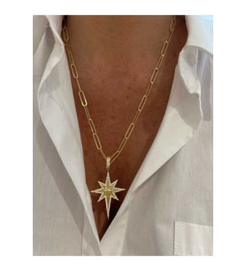 Kuzey Yıldızı Altın Tasarım Ema 925 Ayar Gümüş Işıklı Kutuda Kolye • Çağla Kolye • Choker Chain