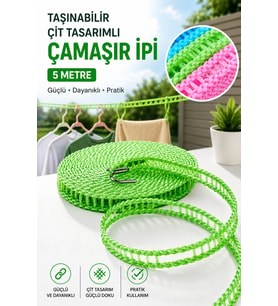 5 Metre Taşınabilir Çamaşır İpi Kancalı Rüzgar Önleyici Kamp Balkon Çamaşır İpi Askılı Kurutma İpi