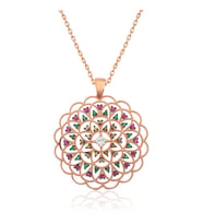 Gümüş Rose Geometrik Desenli Madalyon Kolye