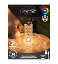 RGB LED Dokunmatik Masa Lambası, USB Şarjlı, Kristal Elmas Tasarım (Krem)