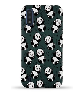 Samsung Galaxy M01 Uyumlu Lansman Kılıf Panda Tasarımlı İçi Kadife Kapak-Yeşil (Şeffaf)