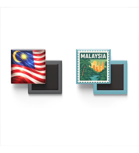 Buzdolap Magnetleri - Malezya Bayrağı ve Kuala Lumpur Posta Pulu Tema - 2'li Set Magneti