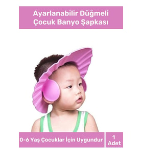 Bebek Banyo Şapkası Duş Başlığı Ayarlanabilir Düğmeli Çocuk Küvet Göze Su Kaçırmayan Pembe Şapka