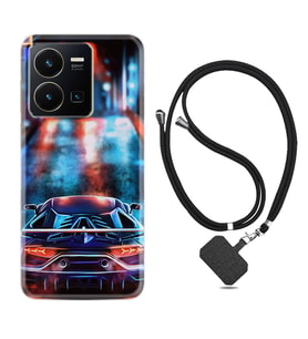 Vivo Y22 Kılıf Silikon Boyun Askılı İpli Desenli Silikon Neon Cars 1724
