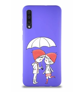 Samsung Galaxy A50S Soft Premier Kapak Aşk Tasarımlı Silikon Kılıf - Mor (Şeffaf)