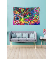 Geometrik Şekiller Renkli Leke Tutmaz Kadife Dokulu Kumaş Duvar Örtüsü Duvar Halısı Tapestry (Çok Renkli)