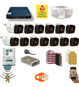 Qromax 13 Kamerali Set - Hareket Algilayan Gece Görüşlü 36 Ir Led 5mp Sony Lensli 1080p Full Hd Metal Kasa Güvenlik Kamerasi Seti 5236