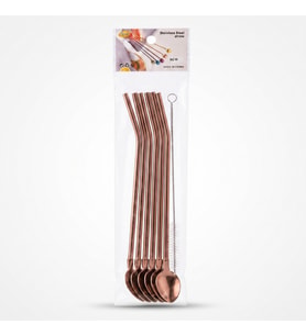 6'lı Kaşıklı Pipet Seti - Bronz - Pipet Temizleme Fırçası