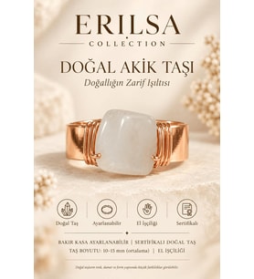 Sertifikalı Beyaz Akik Taşı Doğal Taş Yüzük Bakır Kasa Ayarlanabilir El İşçiliği