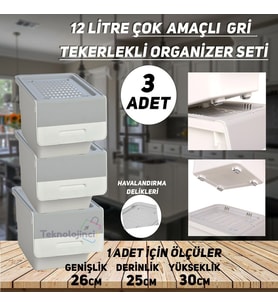 Technow Motek Mt07 Tekerlekli Eşya Ve Erzak Kutusu 3 Katlı  3x12 Lt Organizer