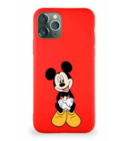 Apple iPhone 11 Pro Soft Premier Kapak Mickey Mouse-A Tasarımlı Silikon Kılıf - Kırmızı (Şeffaf)