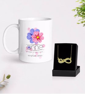 BK Gift Kişiye Özel Anne Temalı Kupa ve Sonsuzluk Annem Kolye Hediye Seti