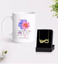 BK Gift Kişiye Özel Anne Temalı Kupa ve Sonsuzluk Annem Kolye Hediye Seti