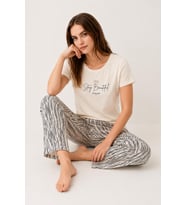 Pierre Cardin Paris Premium Büyük Beden Kadın Stay Beautiful Siyah Çizgili Kısa Kol Pijama Takım