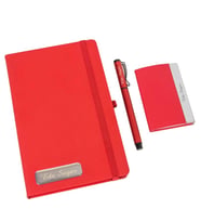 İsme Özel Kırmızı Defter Kartvizitlik ve Kalem Seti Özel Tasarım Kutulu