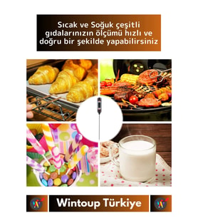 Premium LCD Ekran Çift Birimli Ölçüm Hafızalı Et Sıvı Mama Sıcak Soğuk Saplamalı Gıda Termometresi