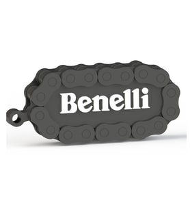 Benelli Logolu Özel Tasarım Zincir Detaylı Motosiklet Anahtarlığı (Siyah - Beyaz)