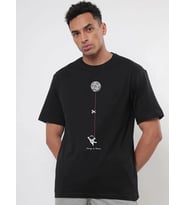Erkek Baskılı Oversize T-shirt - Siyah