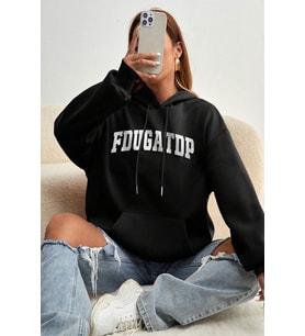 Fdugatdp You Baskılı Oversize Sweatshirt (Siyah)