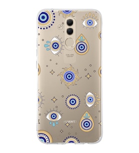 PrintiFy Huawei Mate 20 Lite ile Uyumlu 1mm Slim Fit Nazar Boncuğu 5 Baskılı Şeffaf  Kılıf