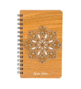 Mandala Tasarımlı Kişiye Özel Spiralli Ahşap Defter